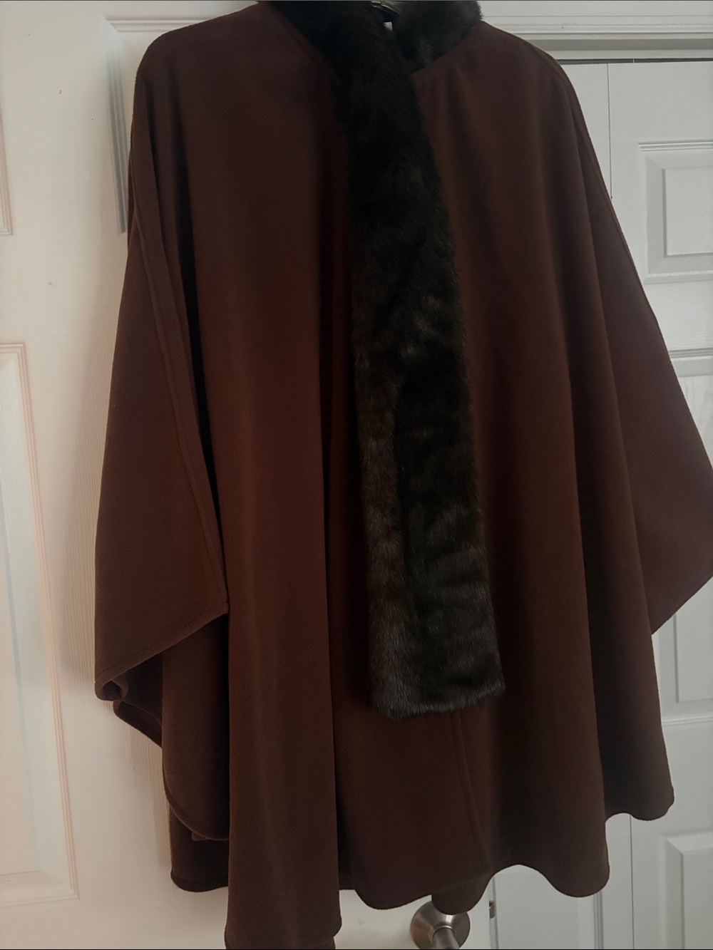 Women’s Dark Brown Cape with Fur Trim
